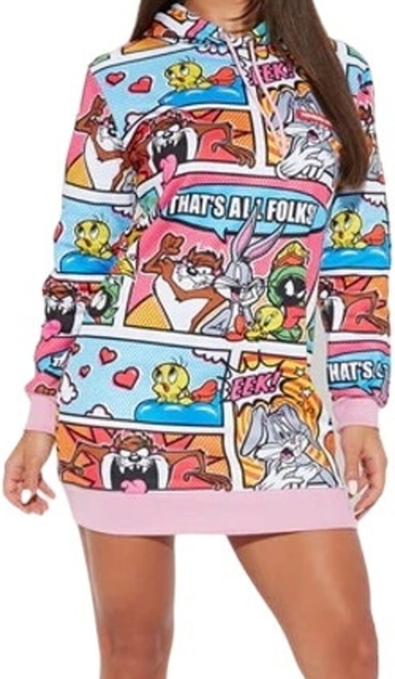 Members Only Looney Tunes Comic Graphic Hoodie Dress Mini All Over Print Large